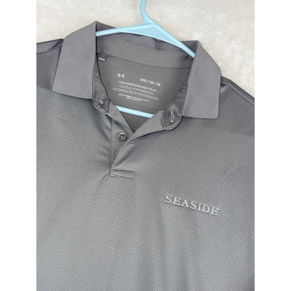 Under Armour Mens "Seaside" Medium Performance Polo Shirt‎ Charcoal Grey UA Logo